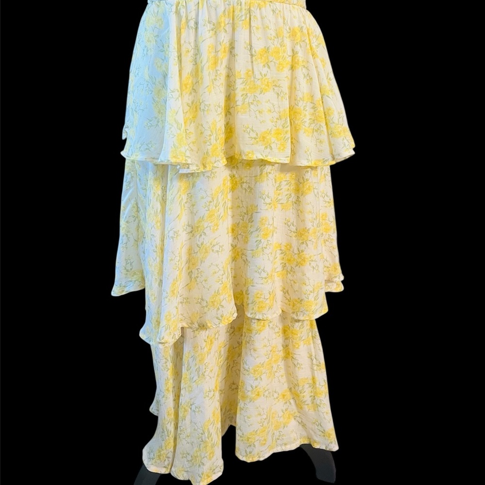 M NWT Altar'd State Pale Yellow Floral Tiered Midi Dress - Picture 7 of 13
